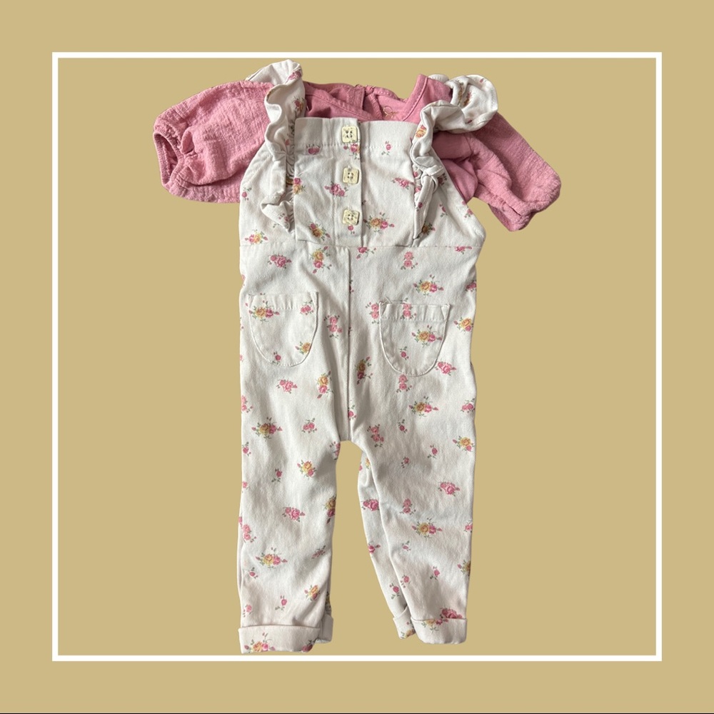 Spring Summer Floral Overalls—6/9m